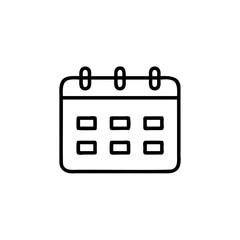Outline calendar icon with three rings grid vector