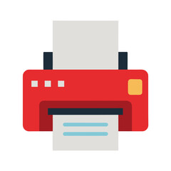 printer with paper sheet flat vector