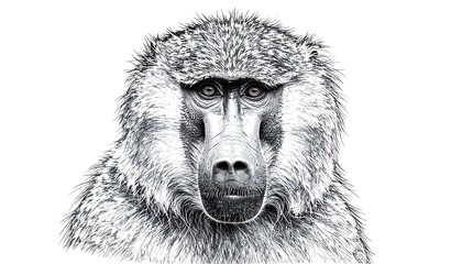 Detailed Grayscale Portrait Baboon 