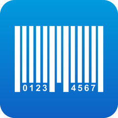 Simple white barcode symbol with numbers on a blue background with rounded corners