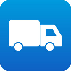 Clean white truck icon on a vibrant blue rounded square background representing logistics and delivery services