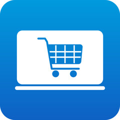 Icon of a shopping cart displayed on a laptop screen against a blue background