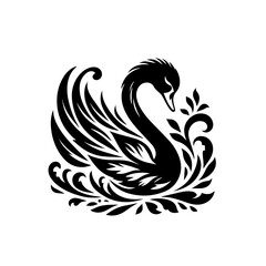 Obraz premium Elegant Black Swan with Floral Ornate Design.