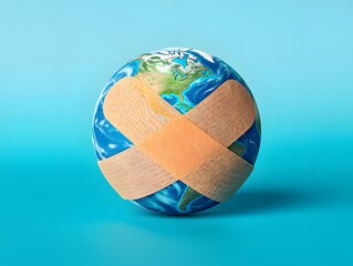 Earth globe with bandage, save the planet, environmental protection, global warming help