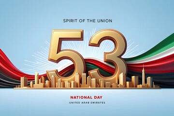 Celebrate uae national day fifty third anniversary with cityscape and flag design
