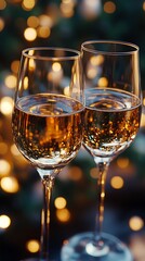Champagne glasses glow festive lights celebration image