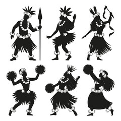 Silhouette of Hula Girl – Tahitian and Hawaiian Female Dancer Vector Illustration