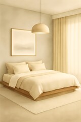 Neutral Minimalist Wellness Room with Meditation Bench & Soft Textures – Watercolor Printable Art for Mindful Spaces