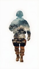 Combat Soldier Sihouette with Military Tank Armoured Vehicle Modern War Army Battle Conflict Warrior Battlefield Patriotism Force