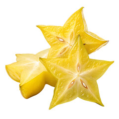 Fototapeta premium yellow star fruit slice, isolated PNG transparent background