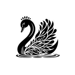 Obraz premium Elegant Black Swan Silhouette with Ornate Feathers.