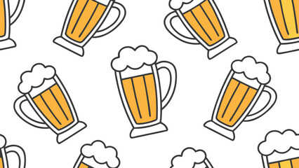 Seamless pattern of beer mugs with frothy heads perfect for festive backgrounds or bar related designs featuring a playful aesthetic