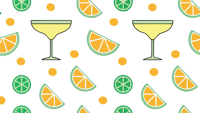 Vibrant Cocktail and Citrus Fruit Pattern for Summer Celebrations and Refreshing Drink Themes perfect for wallpaper design and bar promotions