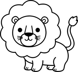 Obraz premium Cute Cartoon Lion Outline for Kids Coloring Page – Black and White Animal Illustration
