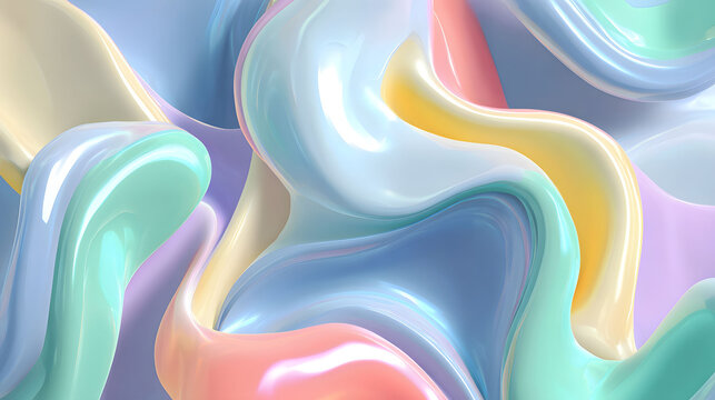 Abstract Pastel Wave Background Iridescent Fluid Swirls and Soft Colors
