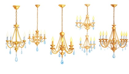 Collection of ornate gold chandeliers