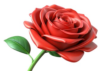 3D Velvety Red Rose with Leaf and Stem – Realistic Floral Render
