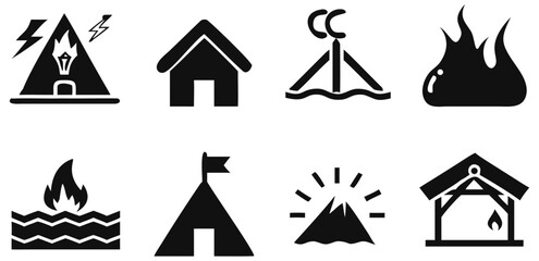 Illustration of fire lightning tent house volcano flame camp building structure shelter tipi cottage 100 on transparent background silhouette
