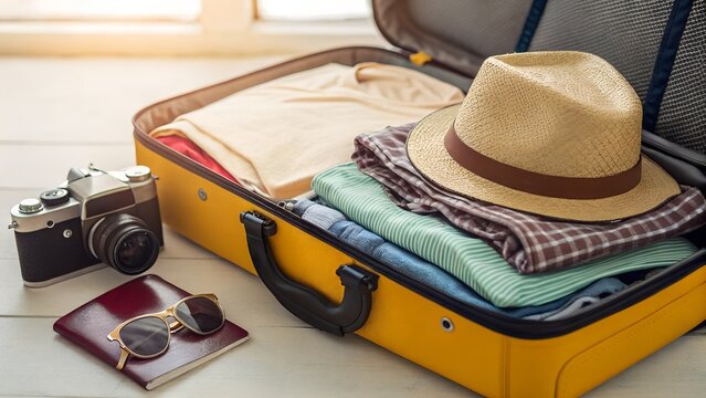Ready for Adventure: Open Suitcase Packed with Summer Vacation Essentials