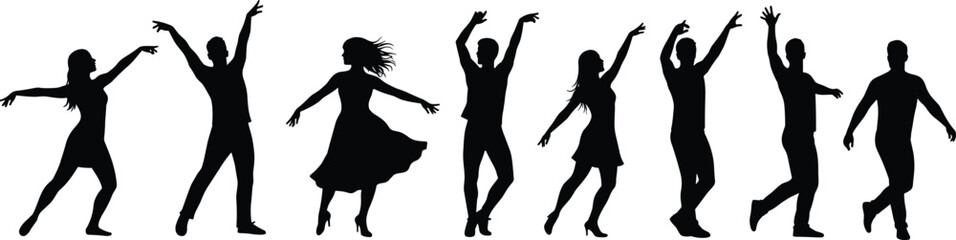 Group of people dancing in silhouette, energetic movement, artistic pose, performing arts, creative expression, dance routine, fun scene