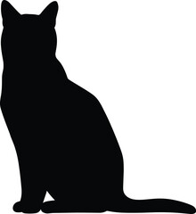 Silhouette of sitting cat in profile, domestic pet, feline shape, black outline on white background, animal pose, elegant design