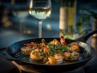 Delicious gambas al ajillo served at a vibrant spanish tapas bar culinary delight evening setting warm atmosphere