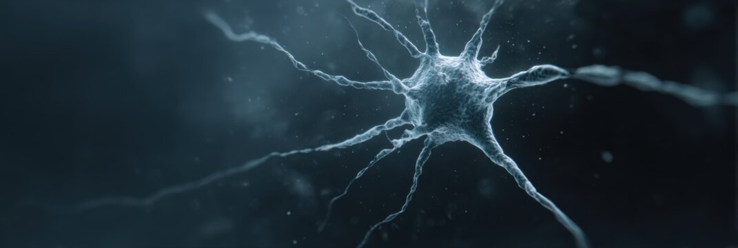 3D Neuron Model Floating in Dark Space Highlighting Intricate Structure and Design
