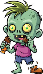 Cute Cartoon Zombie Boy Eating Chocolate – Funny Halloween Character Illustration