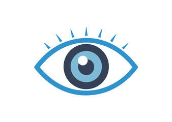 Stylized eye icon with blue iris and dark pupil vector illustration