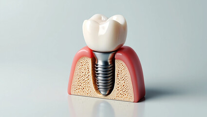 Dental Implant Cross Section Demonstrating Osseointegration and Tooth Replacement Surgery With Titanium Implant and Bone Healing Promotes Dental Health