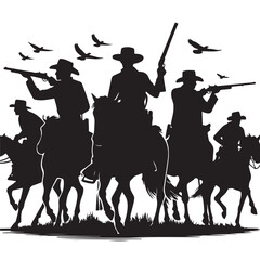 Silhouette of a Cowboy on Horseback at Sunset

Western Cowboy Silhouette Against Dramatic Sky

Cowboy Riding Horse – Vintage Wild West Silhouette

Lone Cowboy Silhouette with Hat and Lasso

