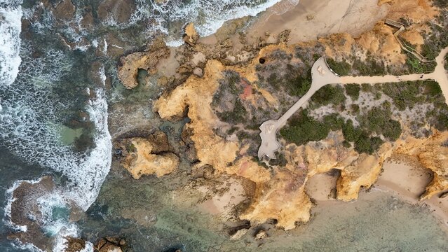 Aerial Drone View of Rocky Point Lookout in Torquay, Victoria, Australia