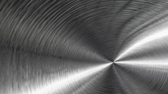 Close-up of a metallic, radial texture resembling a brushed steel surface, captured from a top-down angle, ideal for a video background.