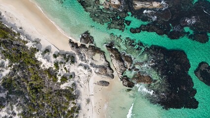 Aerial drone view of Barrens Beach in Hopetoun, Western Australia