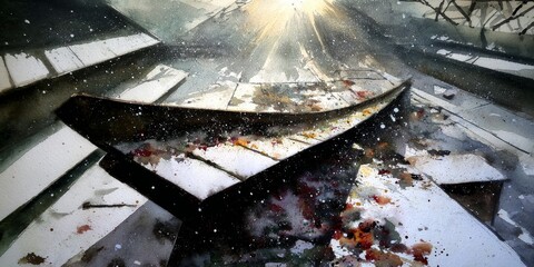 Watercolor futuristic metallic structures with dynamic lighting