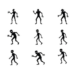Black silhouette of eerie zombie characters in different walking poses Vector illustration