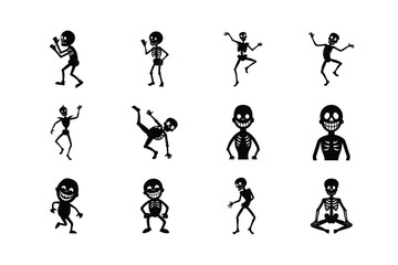 Black silhouette of Halloween characters in playful poses Vector illustration