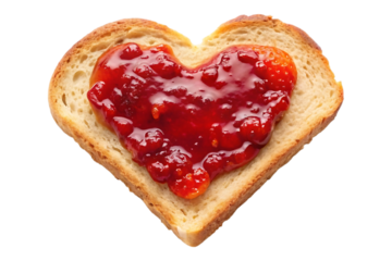 toasted slice of bread with heart shaped of strawberry jam image isolated on a transparent background