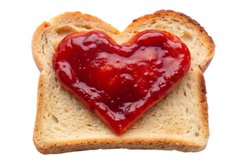 toasted slice of bread with heart shaped of strawberry jam image isolated on a transparent background