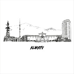 Obraz premium city, Kazakhstan, Almaty, Almaty attractions, Almaty hotel, Almaty illustration, vector Almaty, sketch of Almaty