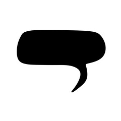 Silhouette of Rounded Speech Bubble with Curved Tail, Black silhouette of a rounded rectangular speech bubble with a curved tail, isolated on white, used for chat, dialogue, or messages.
