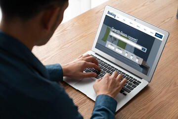Online hotel accommodation booking website provide modish reservation system . Travel technology concept .