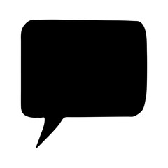 Naklejka premium Silhouette of Square Speech Bubble Icon with Tail, Black silhouette of a square speech bubble with a sharp tail, isolated on white, ideal for dialogue, messaging, and communication symbols. 