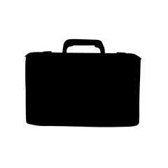 Silhouette of Hard Shell Business Briefcase Icon, Black silhouette of a rectangular hard shell briefcase with a handle, representing business, travel, security, or corporate work tools.
