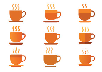 Obraz premium Steaming coffee cup icon with orange and brown colors vector illustration Set
