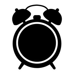 A classic black silhouette of an alarm clock on a white background