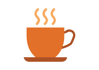 Steaming coffee cup icon with orange and brown colors vector illustration