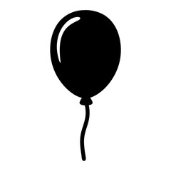 Simple black balloon with string floating upwards on a white background