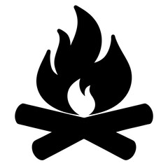 Stylized black silhouette of a campfire with flames on a white background