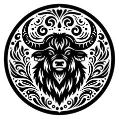 Fototapeta premium Majestic Bull Head Tribal Tattoo Design.